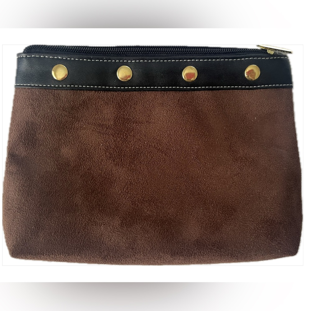 Borghese Vintage Chocolate Brown Suede Cosmetic Makeup Bag Pouch